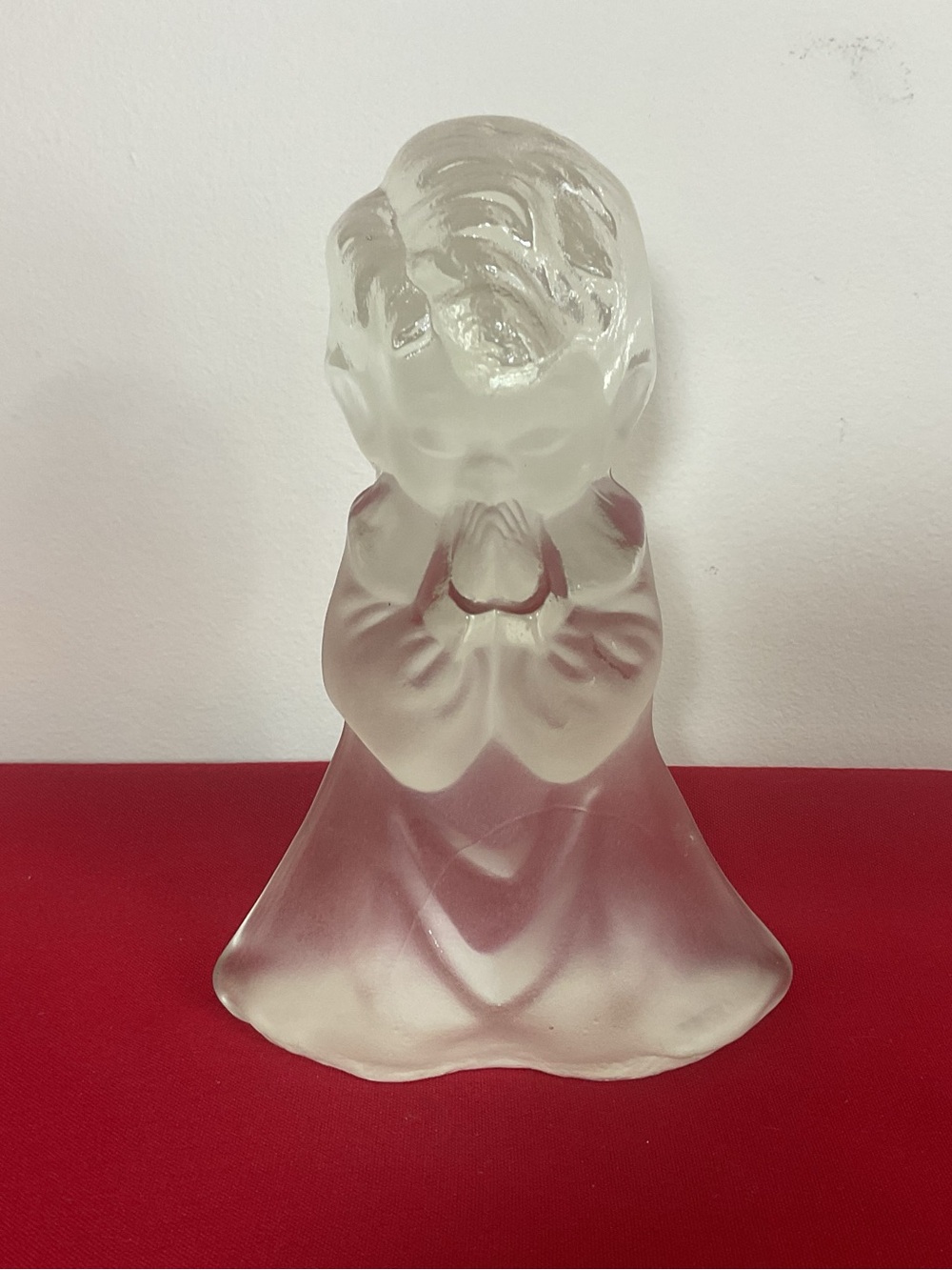 Vintage Viking Glass Praying Child Figurine Clear Frosted Glass Bookend Paperwei